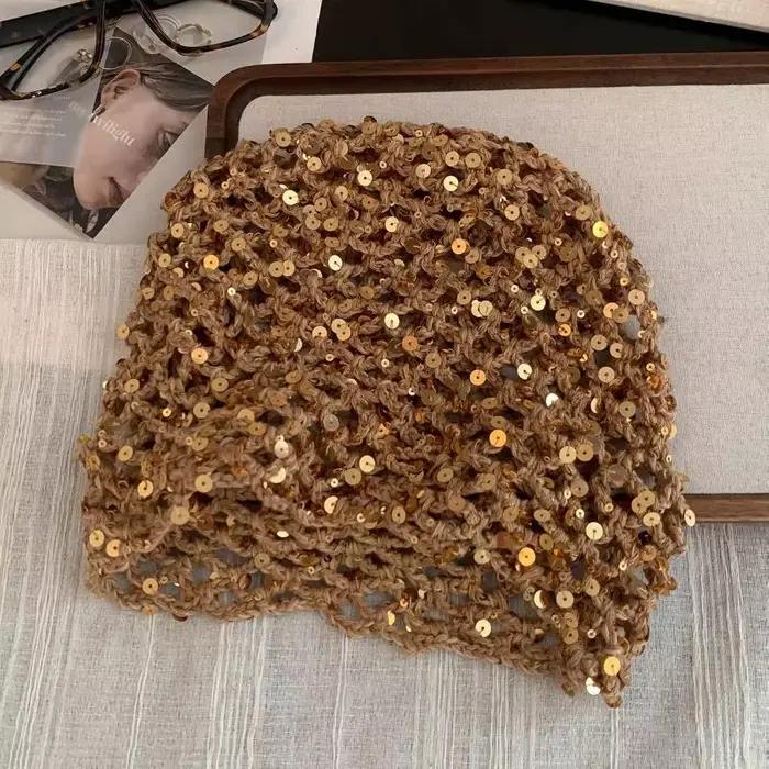 Nouveau paillettes creux pull chapeaux femmes été et automne voyage Photo atmosphère polyvalent décontracté Y2K bonnets