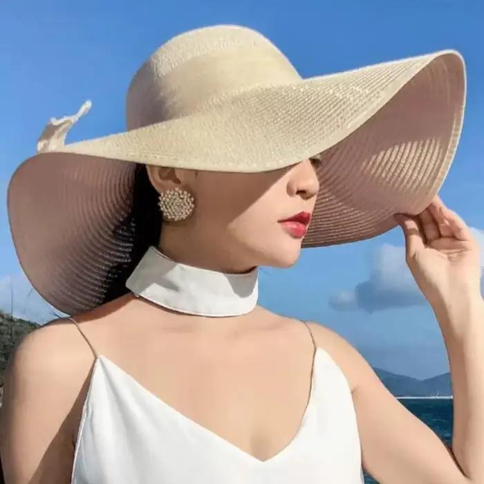 Chapeau de paille décontracté à large bord pour femme