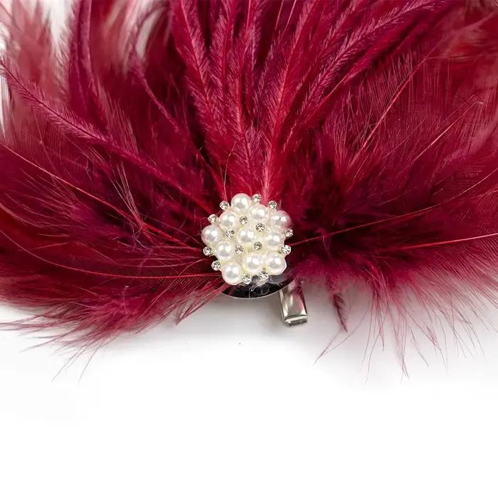 Coiffe en Plumes Rouge Vin pour Femme