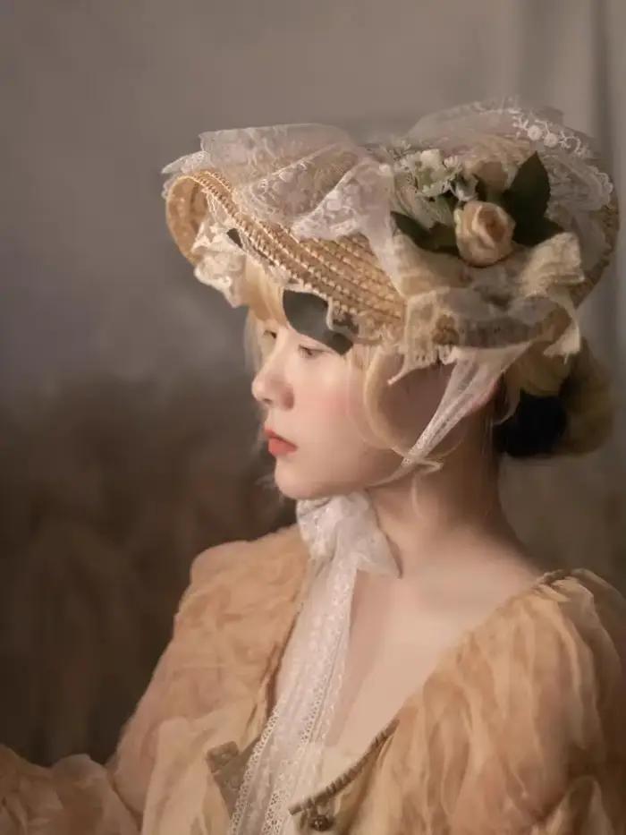 Lolita – chapeau de paille en dentelle pour filles