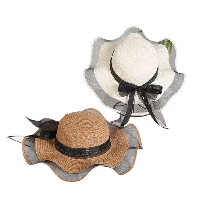 ❃ Chapeau de paille à bord plat tendance pour filles