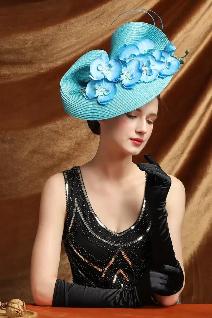 Fascinateur de luxe en plumes et fleurs pour femmes, chapeau de mariage en paille de haute qualité, élégant et polyvalent pour diverses occasions