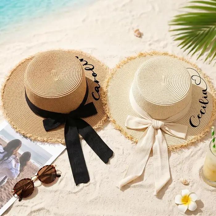 Chapeau de plage personnalisé en paille souple pour demoiselle d'honneur