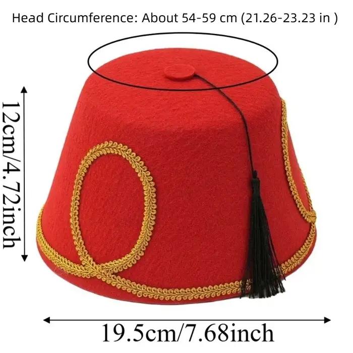 Chapeau Fez turc noir à pompon en feutre de polyester avec bordure dorée, casquette marocaine multifonctionnelle pour homme et femme, quatre saisons, extérieur