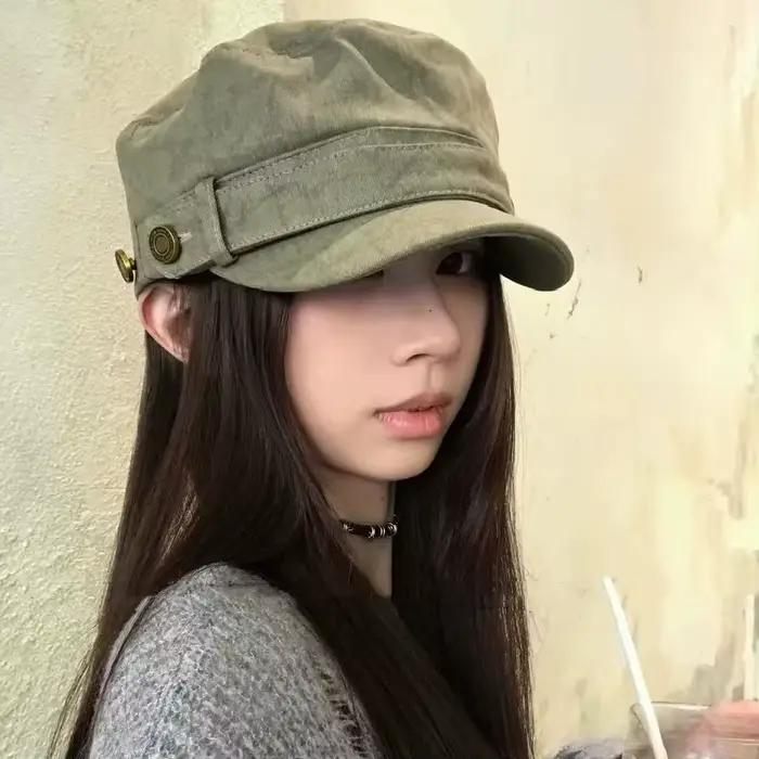 Casquette de journal féminine en détresse style rétro britannique pour femmes mode automne hiver octogonale Harajuku