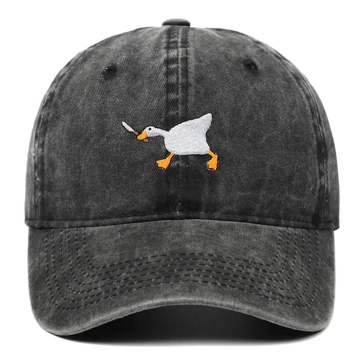 Casquette de baseball brodée motif oie pour hommes et femmes style décontracté moderne polyester multicolore adaptable quatre saisons