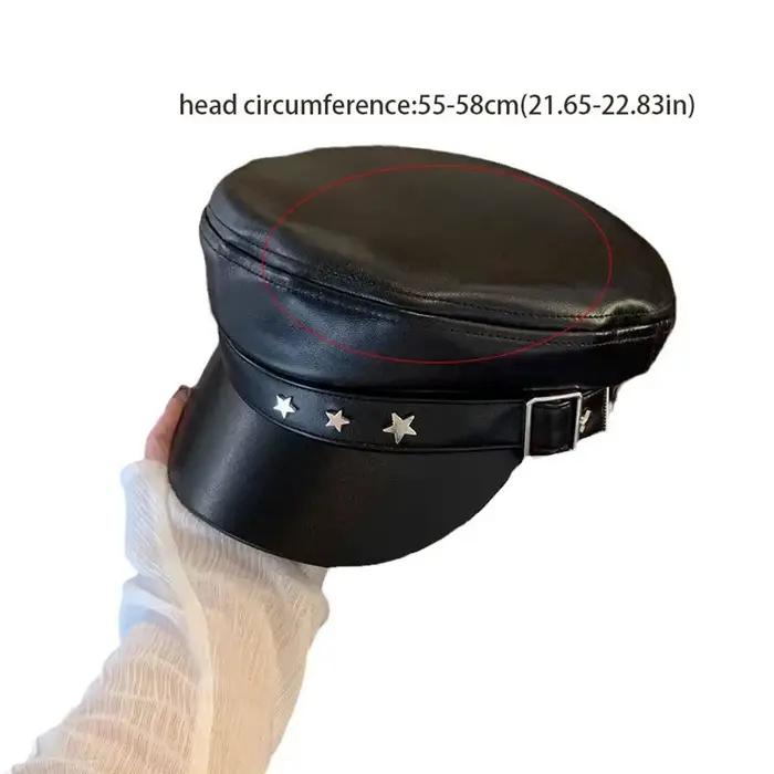 Béret en cuir Pu étoile rétro octogonale casquette de journaliste artiste capitaine peintre pour filles occasions spéciales
