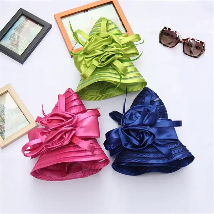 Nouveau Chapeau Derby de Tri Satiné Polyester Pour Femmes Large Bord Protection Solaire Mode Printemps Été Voyage Occasionnels Cadeau Chic
