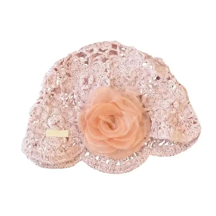 Chapeau tricoté à découpe 39BB, béret tendance décoré d'ornements végétaux