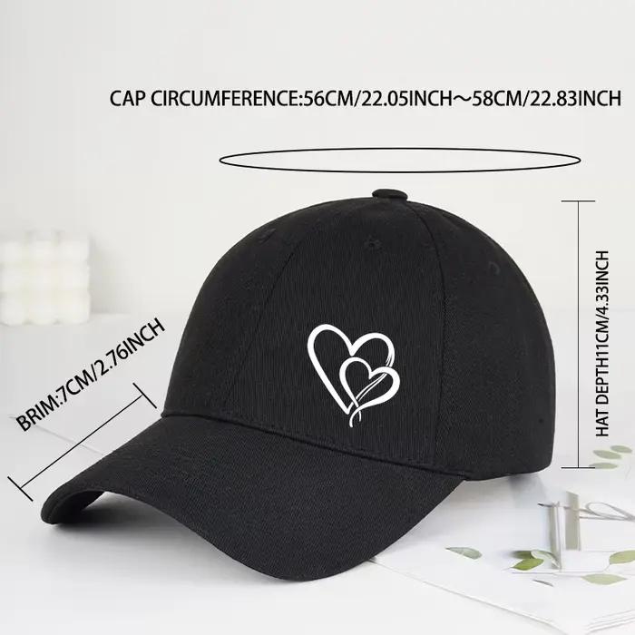 Casquette de baseball élégante à visière souple avec imprimé double rayure en forme de cœur – Chapeau décontracté pour