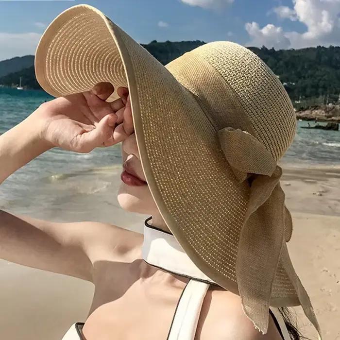 Chapeaux de plage en paille tendance à large bord