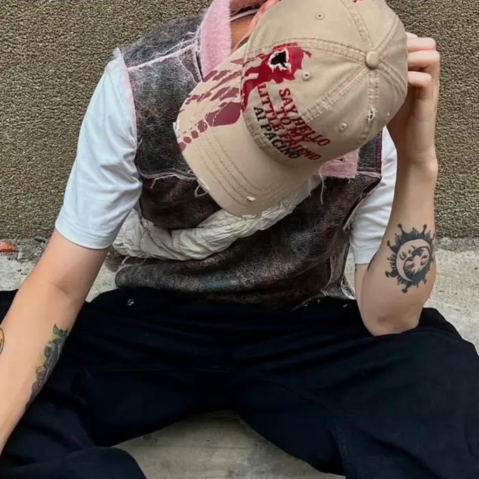 Gorras para hombres originales 3d broderie Unique rétro camouflage casquette de Baseball y2k Hip Hop Punk trous tie-dye