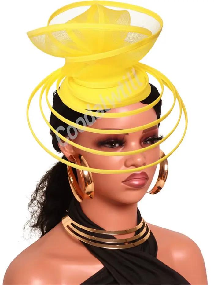 Marron voile Fascinator chapeaux bandeau femmes élégant Derby pilulier