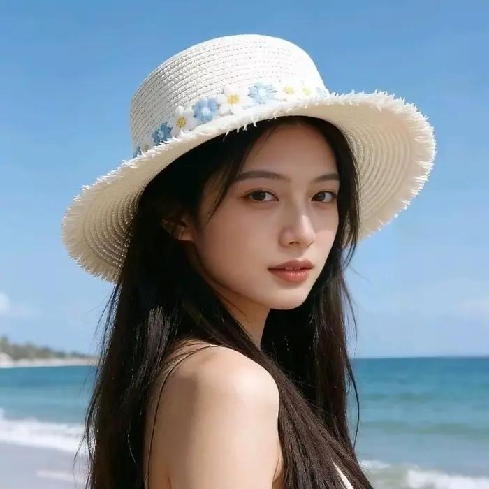 Chapeau de paille vintage à large bord avec fleurs
