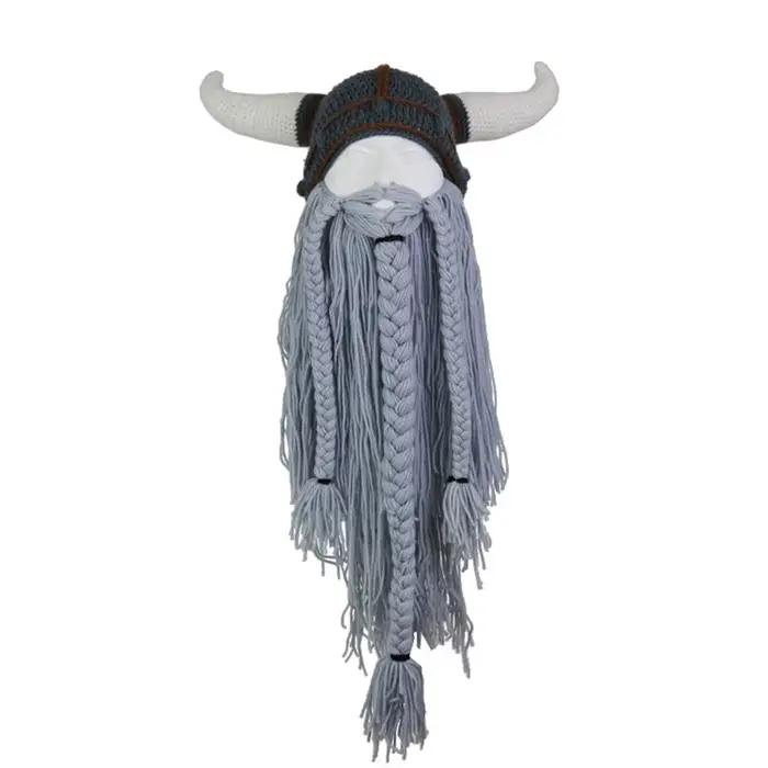 Viking corne chapeau masque hommes barbu drôle casquettes hiver main tissage