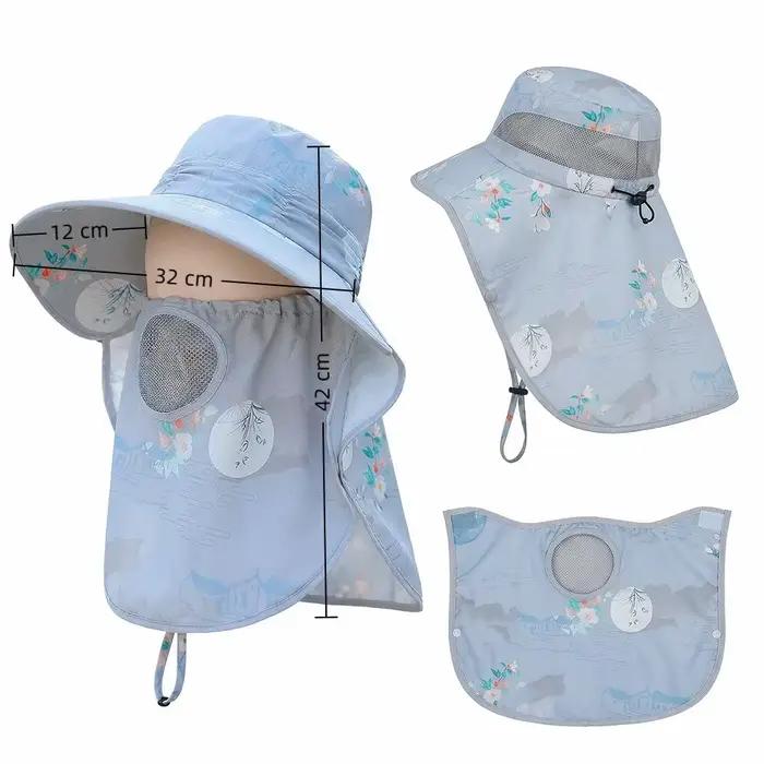 Chapeau solaire pliant avec cache visage amovible grand bord imperméable protection uv rabat cou pour activités extérieures femmes hommes occasions spéciales