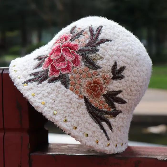 Sherpa coupe-vent chapeaux hiver garder au chaud épais Style ethnique brodé Floral chapeau de soleil de luxe touristique plage pêcheur seau casquettes