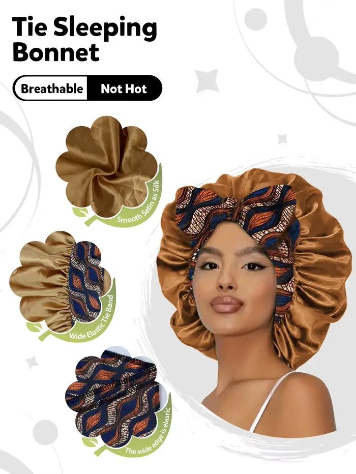 1 bonnet en satin avec lien pour femme – Soin capillaire doux et soyeux pour la nuit – Accessoire de cheveux élégant en une seule pièce
