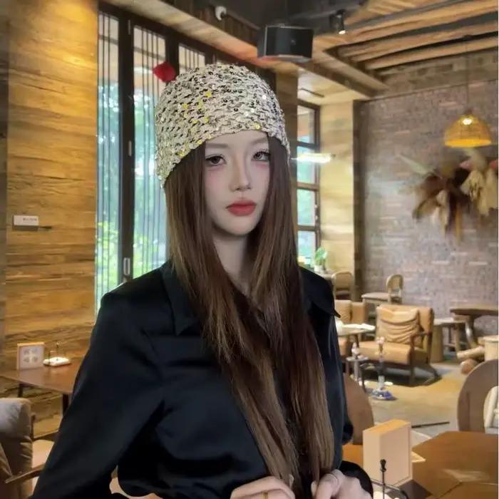 Nouveau paillettes creux pull chapeaux femmes été et automne voyage Photo atmosphère polyvalent décontracté Y2K bonnets