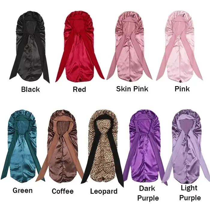 Bonnet de nuit long en satin couleur unie extra large avec longs lacets