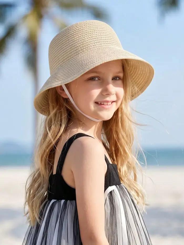 Chapeau de paille beige pour bébé fille