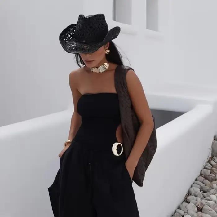 Chapeau de Cowboy occidental en paille pour femmes et hommes