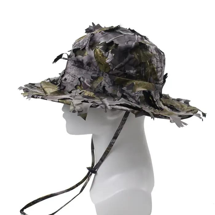 Chapeau Boonie Camouflage Ghillie Feuilles 3D Casquette Tactique Polyestère Pour Chasse Pêche et Activités Plein Air