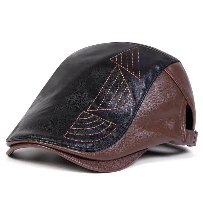 Casquettes de gavroche rétro en cuir PU pour hommes