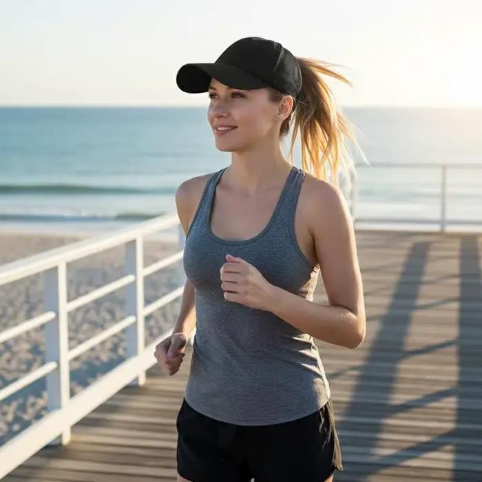 Casquette de baseball pour femme avec ouverture pour queue de cheval – Chapeau de soleil respirant à maille croisée