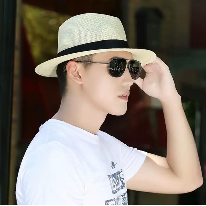 Cool Vintage hommes chapeau de paille à large bord Gentleman Cowboy Jazz casquette décontracté Protection solaire Panama