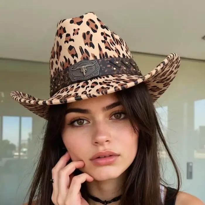 Western Cowboy Hats à thème Party Headwear Cow Print Wide Brims Hat for Festival