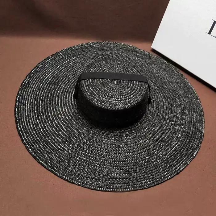 Chapeau de paille noir à large bord 18 cm/7