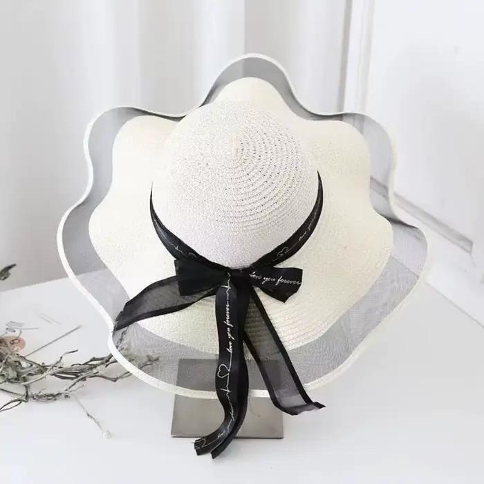 Chapeau de paille pliable avec nœud et ruban tressé