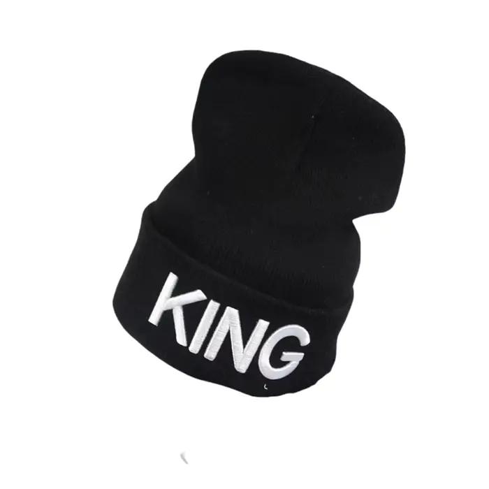 Nouveau Style roi Stretch tricot chapeau reine broderie hommes et femmes Couples automne hiver chaleur bonnets Skullies Skullcap Gorras