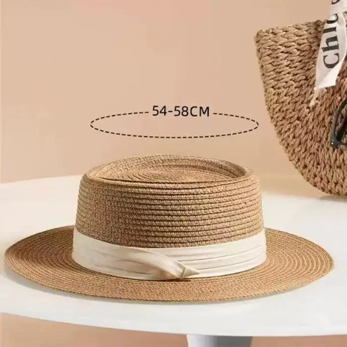 Chapeau de paille à bord plat de style français tendance pour femme