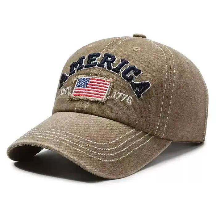 Casquette de baseball AMERICA vintage en jean délavé avec visière