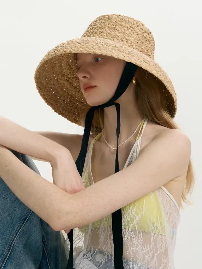 Chapeau de Paille en Raphia à Large Bord pour Femme