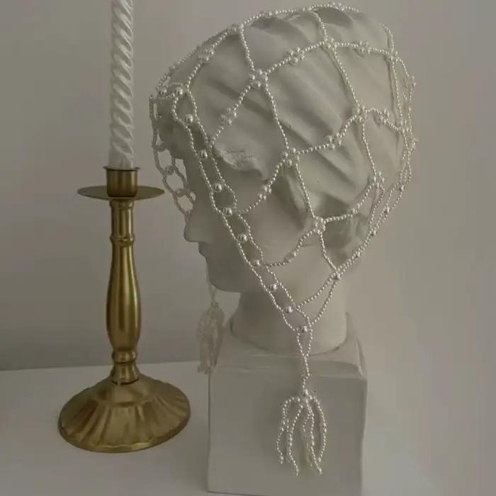 Bonnet tricoté à perles rondes et franges en crochet pour femme