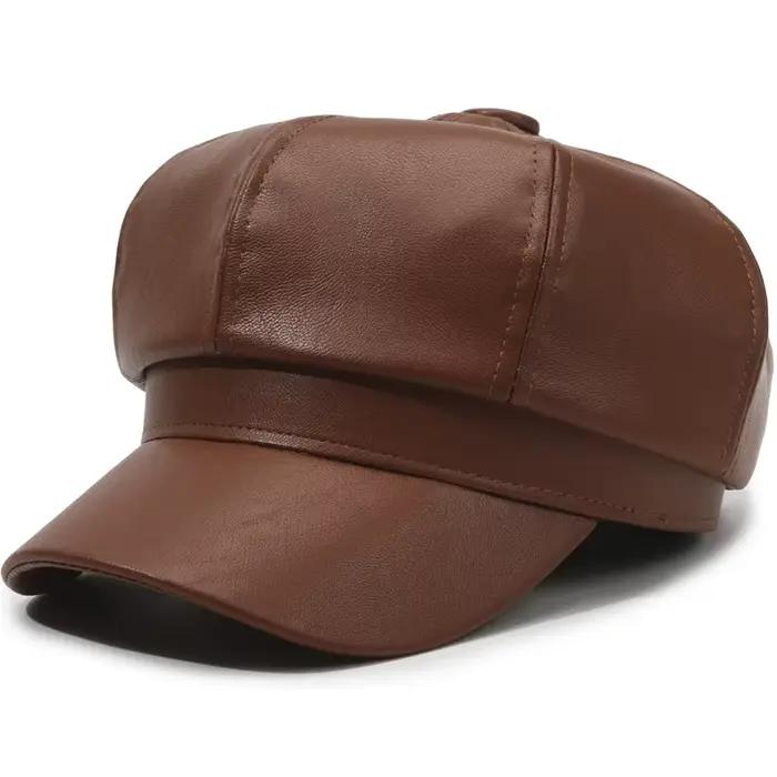 Nouveau chapeau octogonal en cuir Pu de Style coréen pour hommes et femmes
