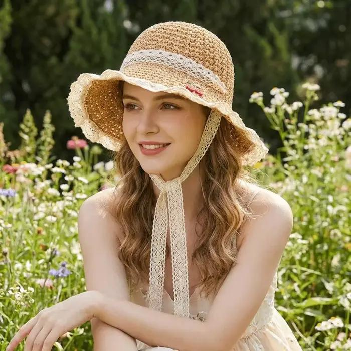 Chapeau de soleil décontracté pour femme brodé cerises style pêcheur pliable pour les vacances été plage ocassions spéciales