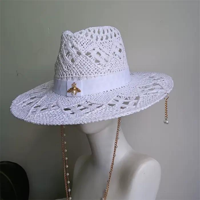 Chapeau de paille à fleurs Malan blanches