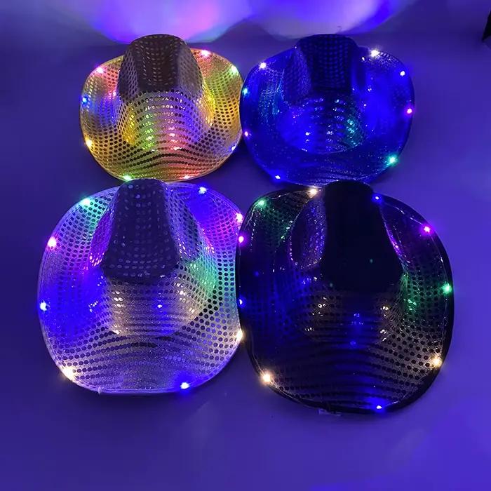 Chapeau de cowboy LED coloré et scintillant