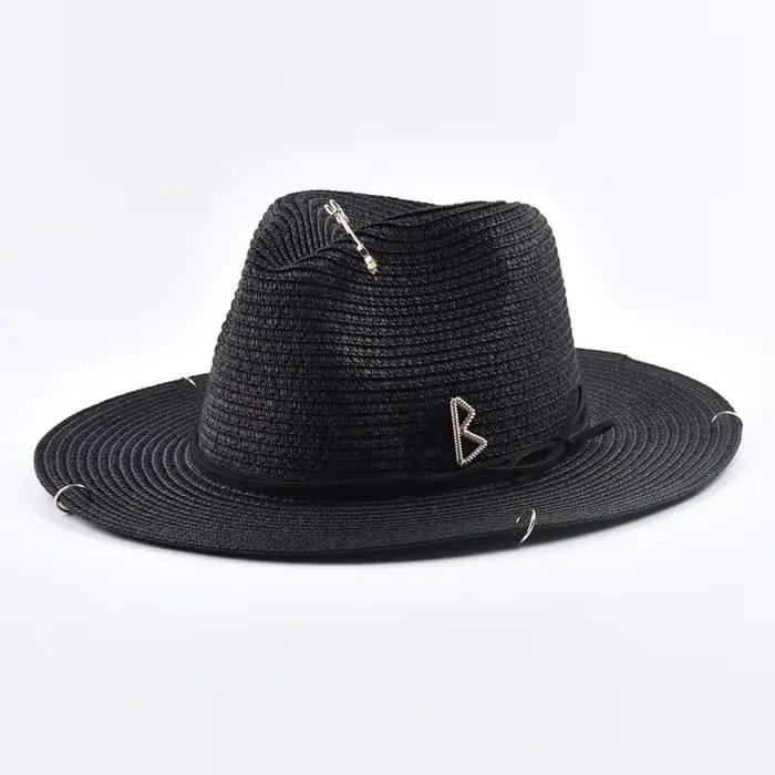 Chapeaux de paille RB avec lettres en métal à la mode pour femmes et hommes