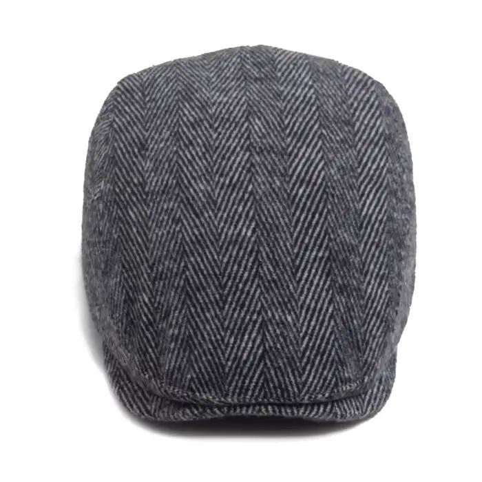 Vintage grande béret à chevrons pour hommes automne hiver chaud décontracté casquette de gavroche mode femmes chapeau plat Double boutonnage réglable