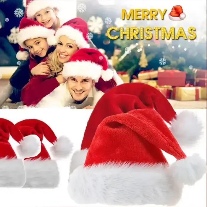 Chapeau de Noël du Père Noël pour adultes et enfants, chapeaux de fête de Noël unisexes en velours rouge classique, fourrure confortable, accessoires festifs pour le Nouvel An.