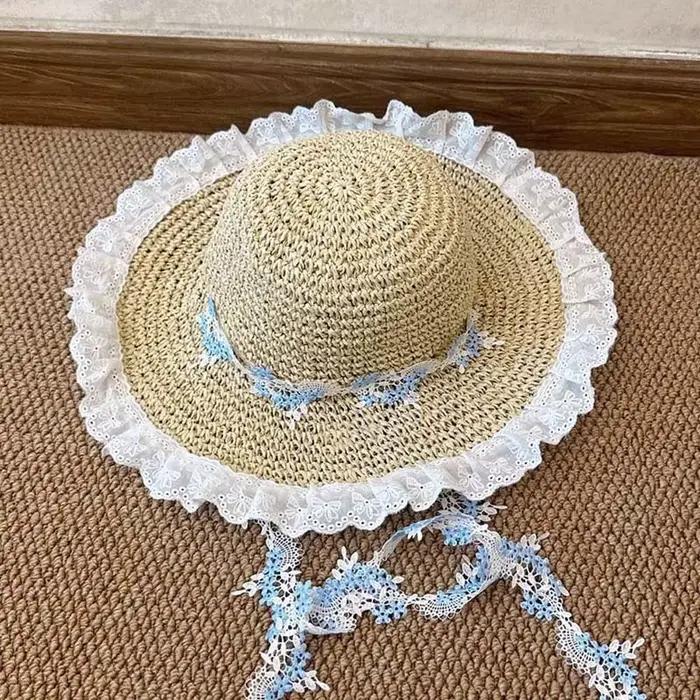 Chapeau de plage respirant pour les vacances avec guirlande et dentelle