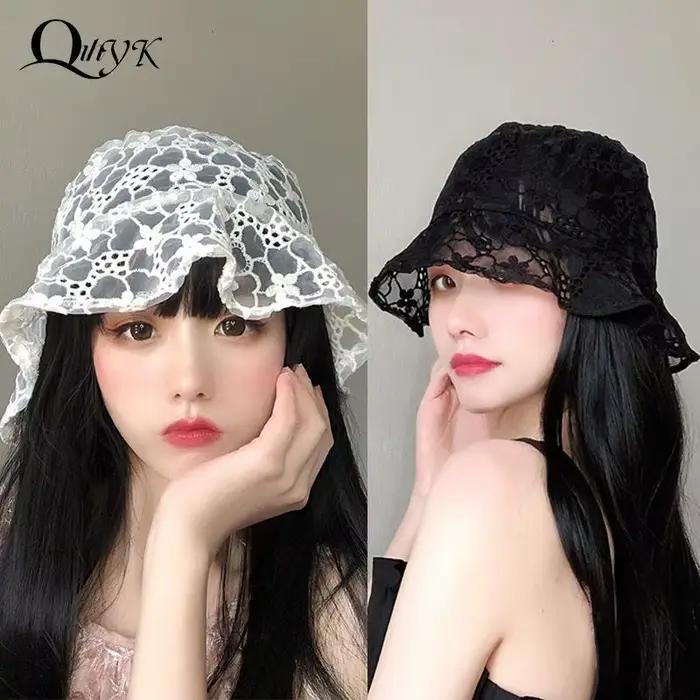 Chapeau de seau en dentelle pour femmes avec motifs lettres, protection solaire, style sport et décontracté pour toutes les saisons et occasions