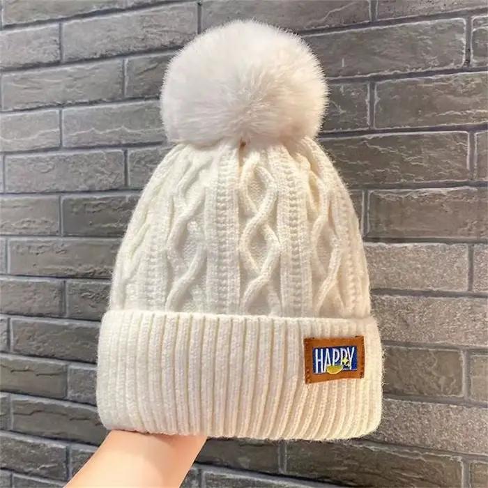 Chapeau d'hiver épais élégant garder au chaud bonnet chapeaux casquette tricotée femmes pompons