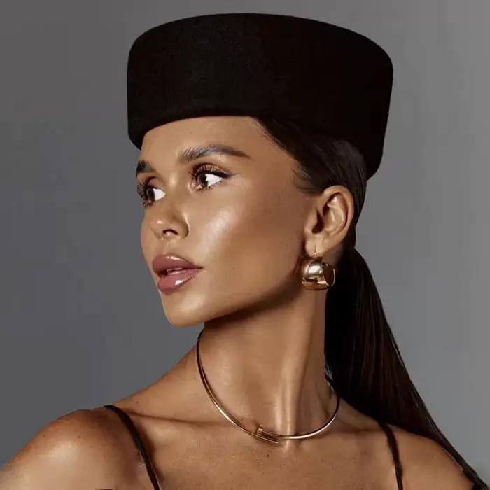 Chapeau Fedora Blanc Noir Kaki Hiver Chaud Classique Béret Fascinateur Fête Mariage Pilulier Hôtesse Église Femme Occasions Spéciales