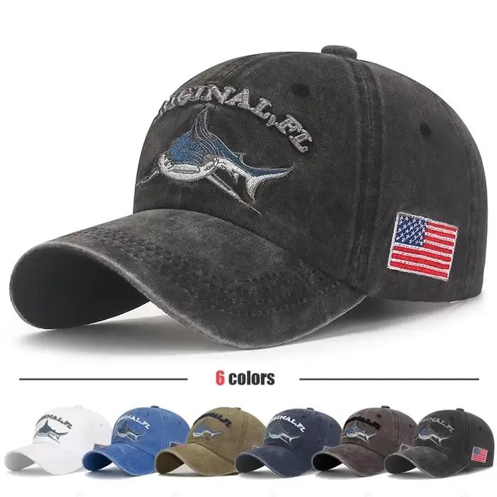 Casquette de baseball requin brodée délavée de dessin animé populaire